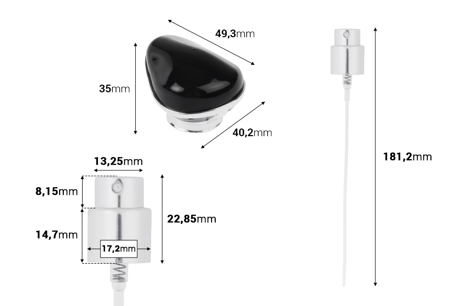 Set – Sprühflasche aus Aluminium und luxuriöser Verschluss für Parfümflaschen mit 15/400-Auslauf-εικόνα_διαστάσεις