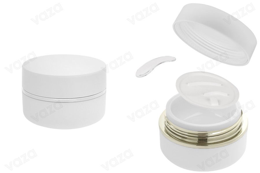 Kunststofftiegel (PP) 30 ml für Creme in der Farbe weiß MAT mit weißem MAT-Deckel, Löffel und Kunststoffdichtung-εικόνα_προϊοντική