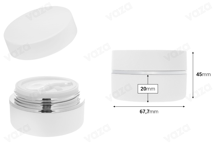 Kunststofftiegel (PP) 30 ml für Creme in der Farbe weiß MAT mit weißem MAT-Deckel, Löffel und Kunststoffdichtung-εικόνα_διαστάσεις