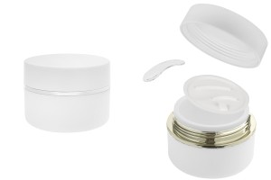 Pot en plastique (PP) 50 ml pour crème de couleur blanc MAT avec couvercle blanc MAT, cuillère et joint en plastique-photo_produit