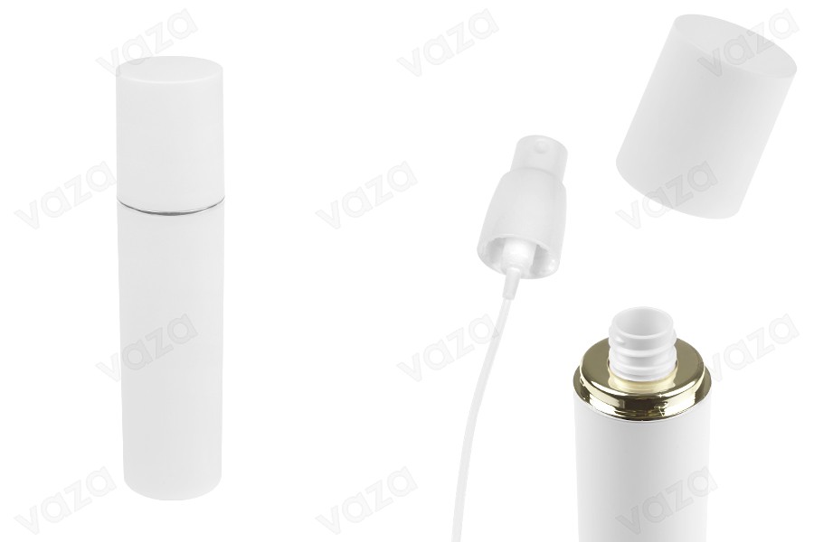 100 ml bottle in white MATTE color with silver or gold stripe, with spray and white MATTE cap-image_product