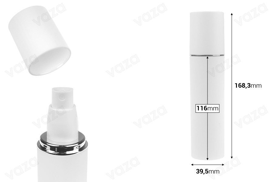 100 ml bottle in white MATTE color with silver or gold stripe, with spray and white MATTE cap-image_dimensions