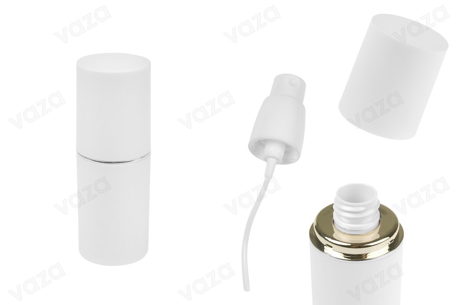 Μπουκαλάκι 30 ml σε λευκό ΜΑΤ χρώμα με ασημί ή χρυσή ρίγα, με σπρέι και λευκό ΜΑΤ καπάκι Μπουκαλάκι 30 ml σε λευκό ΜΑΤ χρώμα με ασημί ή χρυσή ρίγα, με σπρέι και λευκό ΜΑΤ καπάκι-εικόνα_προϊοντική