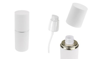 30-ml-Flasche in Mattweiß mit silbernem oder goldenem Streifen, mit Cremepumpe und mattweißem Verschluss-εικόνα_προϊοντική