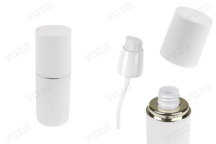 Μπουκαλάκι 30 ml σε λευκό ΜΑΤ χρώμα με ασημί ή χρυσή ρίγα, με αντλία κρέμας και λευκό ΜΑΤ καπάκι Μπουκαλάκι 30 ml σε λευκό ΜΑΤ χρώμα με ασημί ή χρυσή ρίγα, με αντλία κρέμας και λευκό ΜΑΤ καπάκι-εικόνα_προϊοντική