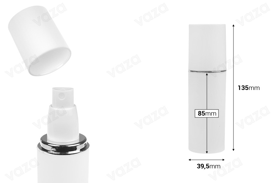 Μπουκαλάκι 50 ml σε λευκό ΜΑΤ χρώμα με ασημί ή χρυσή ρίγα, με σπρέι και λευκό ΜΑΤ καπάκι-εικόνα_διαστάσεις