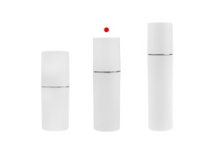 Flacone da 50 ml di colore bianco OPACO con striscia argento o oro, con pompa per crema e tappo bianco OPACO-εικόνα_σύνθεση