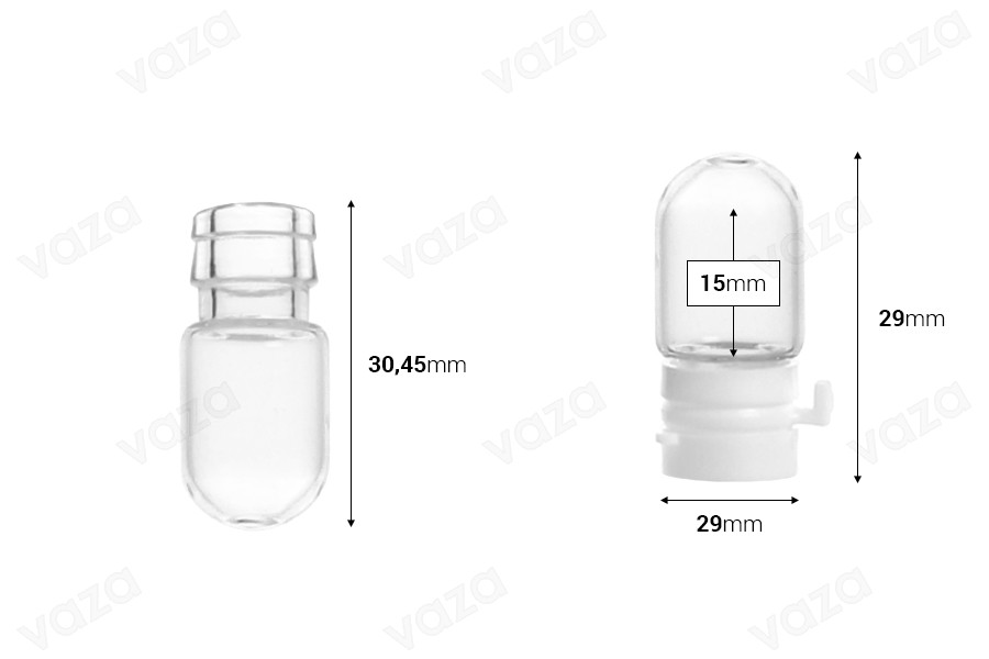 Flacon en verre de 1 ml, avec bouchon de sécurité en plastique pour l'échantillonnage, les médicaments et les produits homéopathiques - 25 pcs Flacon en verre de 1 ml, avec bouchon de sécurité en plastique pour l'échantillonnage, les médicaments et les produits homéopathiques - 25 pcs-photo_dimensions
