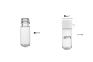 Flacon en verre de 2 ml, avec bouchon de sécurité en plastique pour l'échantillonnage, les médicaments et les produits homéopathiques - 25 pcs-εικόνα_διαστάσεις