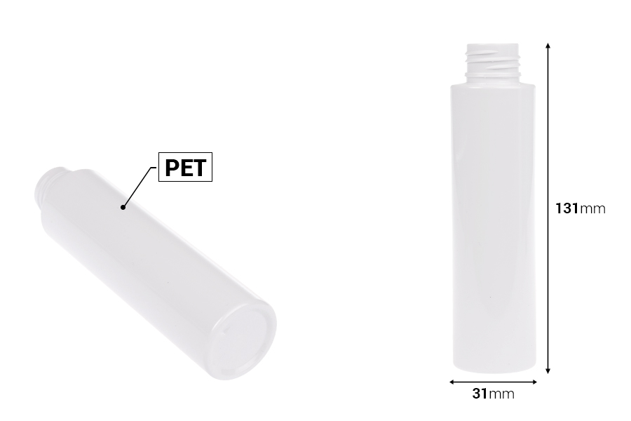 Shishe 100 ml PET në ngjyrë të bardhë ose transparent (PP24) Shishe 100 ml PET në ngjyrë të bardhë ose transparent (PP24) -imazh_dimensione