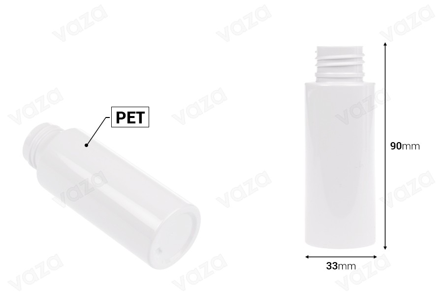 Μπουκάλι 50 ml PET σε λευκό χρώμα (PP24) Μπουκάλι 50 ml PET σε λευκό χρώμα (PP24)-εικόνα_διαστάσεις