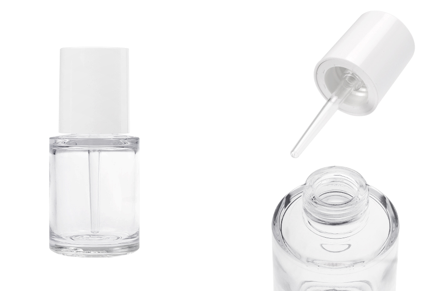 Flacon en plastique (PETG) de 30 ml avec compte-gouttes blanc à bouton (transparent)-photo_produit