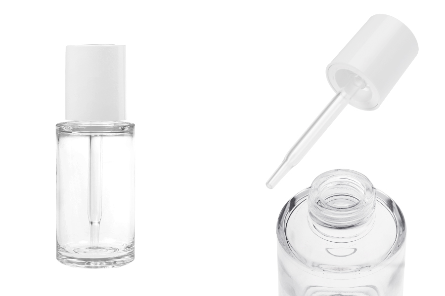 Kunststoffflasche (PETG), 50 ml, mit weißer Pipette mit Knopf (transparent)-produktbild