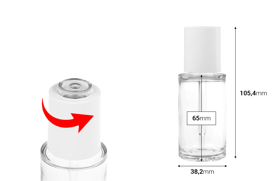 Kunststoffflasche (PETG), 50 ml, mit weißer Pipette mit Knopf (transparent)-bildabmessungen