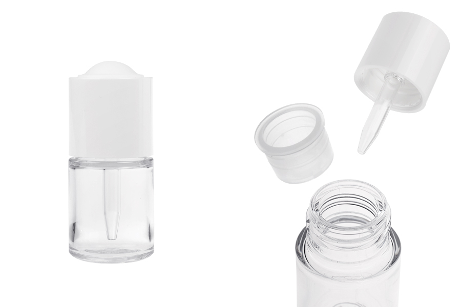 Kunststoffflasche (PETG) 20 ml mit weißer Pipette mit Knopf und Abtropffläche-produktbild