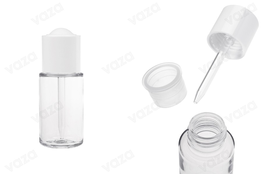 Plastic (PETG) bottle 50 ml with white dropper with button and drainer-image_product