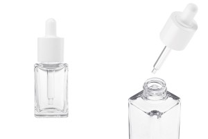 Flacon carré transparent en plastique (PETG) de 30 ml avec compte-gouttes et égouttoir blancs.-εικόνα_προϊοντική