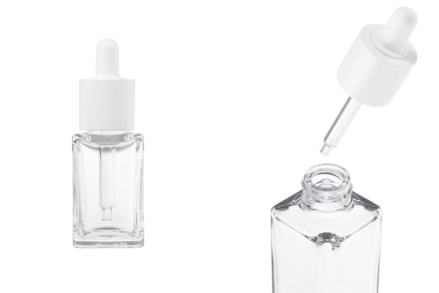 Plastic (PETG) transparent 30 ml square bottle with white dropper Plastic (PETG) transparent 30 ml square bottle with white dropper-image_product