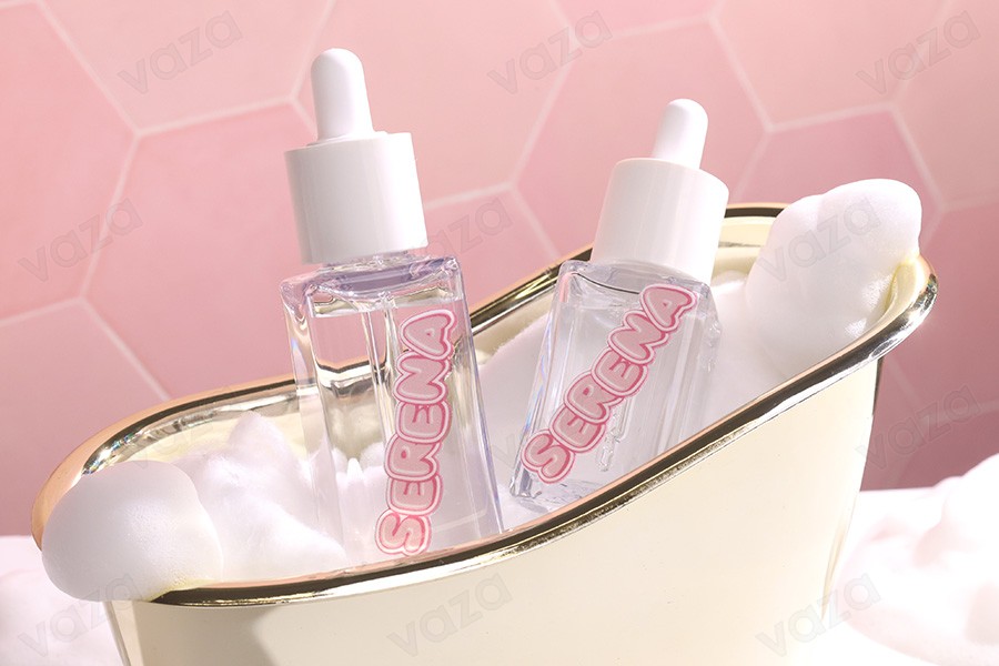Πλαστικό (PETG) διάφανο μπουκαλάκι 50 ml σε τετράγωνο σχήμα με λευκό σταγονόμετρο και αποστραγγιστήρα-εικόνα_σύνθεση