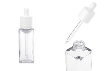 Πλαστικό (PETG) διάφανο μπουκαλάκι 50 ml σε τετράγωνο σχήμα με λευκό σταγονόμετρο-εικόνα_προϊοντική