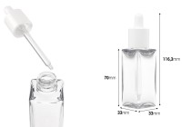 Πλαστικό (PETG) διάφανο μπουκαλάκι 50 ml σε τετράγωνο σχήμα με λευκό σταγονόμετρο-εικόνα_διαστάσεις