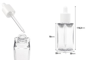 Flacone quadrato trasparente in plastica (PETG) da 50 ml con contagocce bianco e sgocciolatoio-εικόνα_διαστάσεις