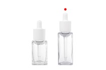 Πλαστικό (PETG) διάφανο μπουκαλάκι 50 ml σε τετράγωνο σχήμα με λευκό σταγονόμετρο-εικόνα_σύνθεση