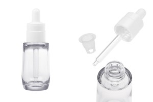 Flacone in plastica (PETG) trasparente da 30 ml di forma cilindrica con contagocce bianco e sgocciolatoio-εικόνα_προϊοντική