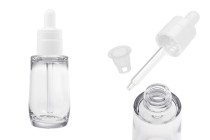 Flacone in plastica (PETG) trasparente da 50 ml di forma cilindrica con contagocce bianco e sgocciolatoio-immagine_prodotto