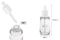 Flacone in plastica (PETG) trasparente da 50 ml di forma cilindrica con contagocce bianco e sgocciolatoio-dimensioni_immagine