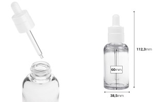 Flacone in plastica trasparente (PETG) di forma cilindrica da 50 ml con contagocce bianco-εικόνα_διαστάσεις