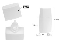 Flacon en plastique (PETG) de 30 ml, de couleur blanche, avec bouchon et bec verseur pour cosmétiques liquides. Flacon en plastique (PETG) de 30 ml, de couleur blanche, avec bouchon et bec verseur pour cosmétiques liquides.-photo_dimensions