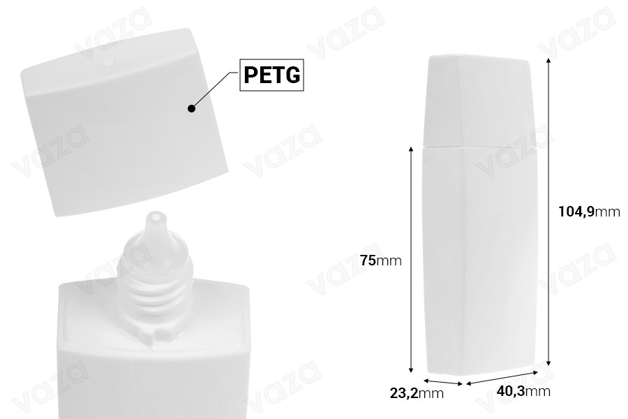 50 ml Kunststoffflasche (PETG) in Weiß mit Verschluss und Ausgießer für flüssige Kosmetika 50 ml Kunststoffflasche (PETG) in Weiß mit Verschluss und Ausgießer für flüssige Kosmetika-bildabmessungen