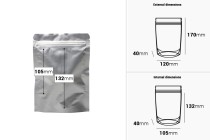 Sachets en aluminium (type Doypack) 120 x 40 x 170 mm avec fermeture zip et possibilité de thermoscellage - 100 pcs-photo_dimensions