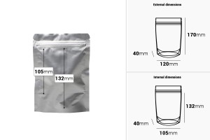Doy Pack-Aluminiumbeutel 120x40x170 mm mit Reißverschluss; und der Möglichkeit zum Heißsiegeln - 100 Stück-εικόνα_διαστάσεις