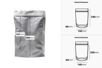 Aluminum Doypack stand-up pouch, 160x40x240 mm with zipper, heat sealable, 100 pcs Aluminum Doypack stand-up pouch, 160x40x240 mm with zipper, heat sealable, 100 pcs-image_dimensions