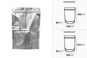 Sachets en aluminium (type Doypack) 180 x 40 x 260 mm avec fermeture zip et possibilité de thermoscellage - 100 pcs-εικόνα_διαστάσεις