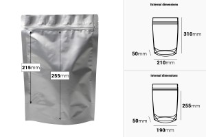 Aluminiumbeutel vom Typ Doy Pack 210x50x310 mm mit Reißverschluss und der Möglichkeit des Versiegelns mit Heißsiegeln - 100 Stück-bildabmessungen