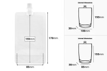 Sacchetto del becco tipo Doy Pack trasparente da 250 ml con tappo bianco Sacchetto del becco tipo Doy Pack trasparente da 250 ml con tappo bianco-dimensioni_immagine