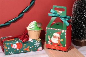 Weihnachtliche Papierbox für Geschenke, mit Griff  und Schleife 100x100x100 mm - 25 Stück-εικόνα_σύνθεση