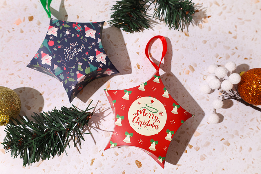 Christmas paper gift box 120x40x120 mm with ribbon - 10 pcs