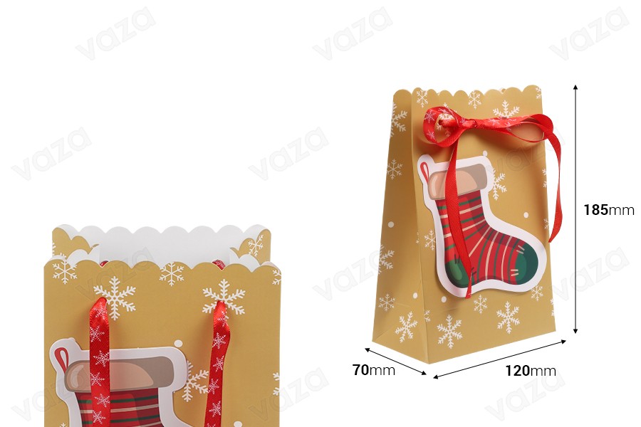 Sac cadeau de Noël en papier 120x70x185 mm - 20 pièces-εικόνα_διαστάσεις