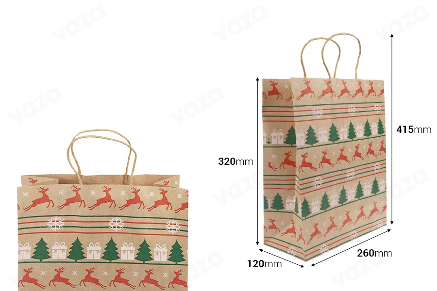 Sac cadeau de Noël en papier 260x120x320 mm - 12 pièces Sac cadeau de Noël en papier 260x120x320 mm - 12 pièces-photo_dimensions