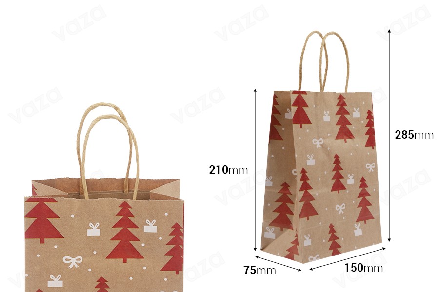 Sac cadeau de Noël en papier dimensions 150x75x210 mm avec ficelle pour poignée - 12 pièces-photo_dimensions