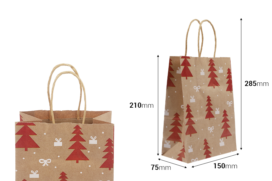 Sac cadeau de Noël en papier dimensions 150x75x210 mm avec ficelle pour poignée - 12 pièces Sac cadeau de Noël en papier dimensions 150x75x210 mm avec ficelle pour poignée - 12 pièces-photo_dimensions