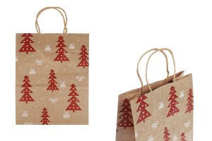 Sac cadeau de Noël en papier dimensions 210x110x270 mm avec ficelle pour poignée - 12 pièces-photo_produit