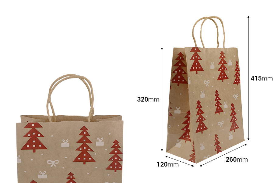 Sac cadeau de Noël en papier dimensions 260x120x320 mm avec ficelle pour poignée - 12 pièces Sac cadeau de Noël en papier dimensions 260x120x320 mm avec ficelle pour poignée - 12 pièces-photo_dimensions