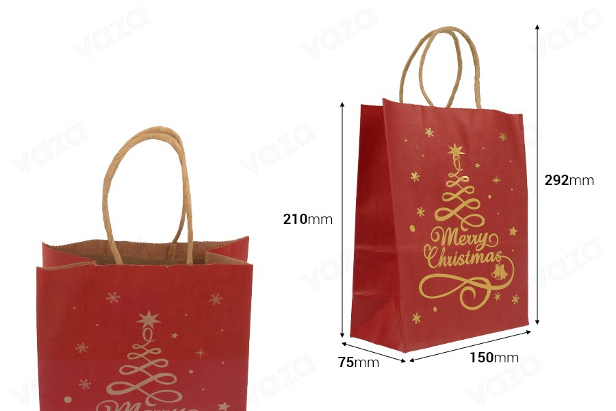 Sac cadeau de Noël en papier dimensions 150x75x210 mm avec ficelle pour poignée - 12 pièces Sac cadeau de Noël en papier dimensions 150x75x210 mm avec ficelle pour poignée - 12 pièces-photo_dimensions