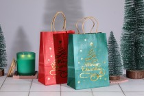 Sac cadeau de Noël en papier dimensions 150x75x210 mm avec ficelle pour poignée - 12 pièces Sac cadeau de Noël en papier dimensions 150x75x210 mm avec ficelle pour poignée - 12 pièces-photo_groupe