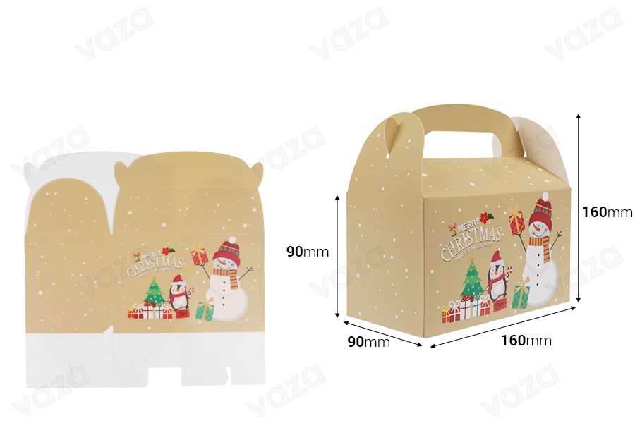 Coffret cadeau de Noël en papier 160x90x90 mm avec poignée - 24 pièces-εικόνα_διαστάσεις